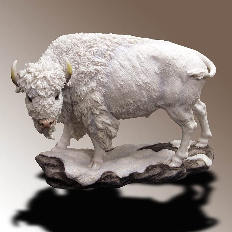 US 10.75 Inch Large Bison Standing Decorative Statue Figurine, White - Image 2